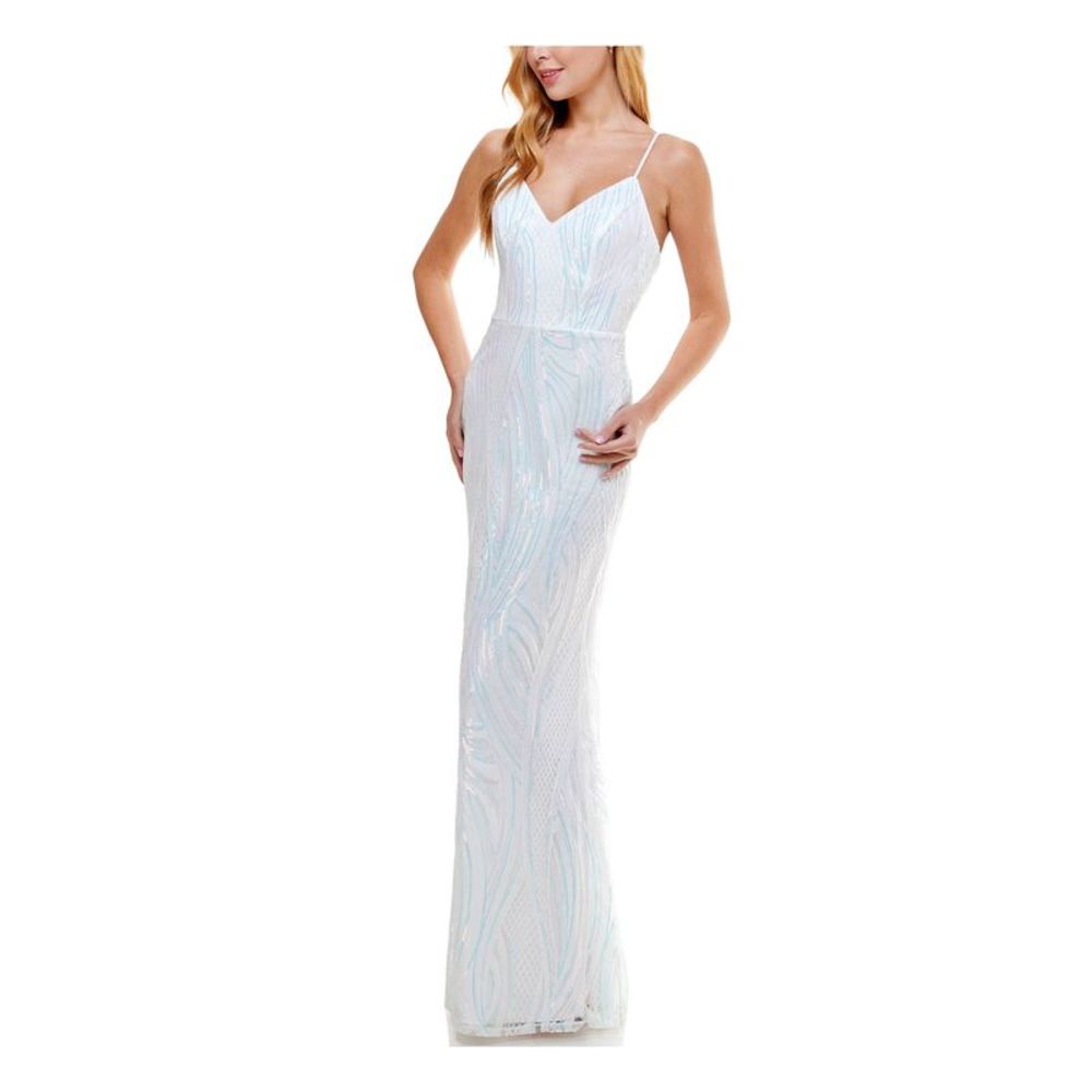 SAY YES TO THE DRESS Womens White Spaghetti Strap Formal Dress Juniors 5